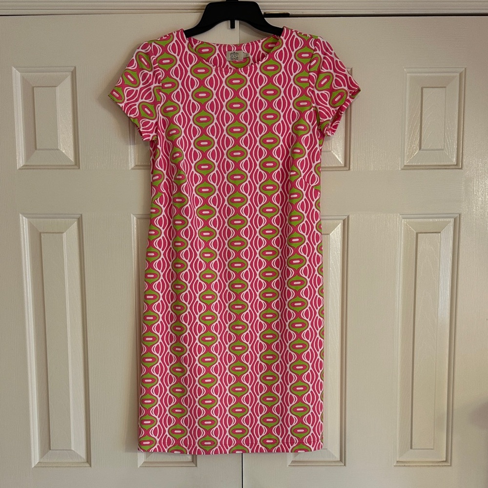 Katherine Way Vibrant Pink and Green Mini Dress- size small